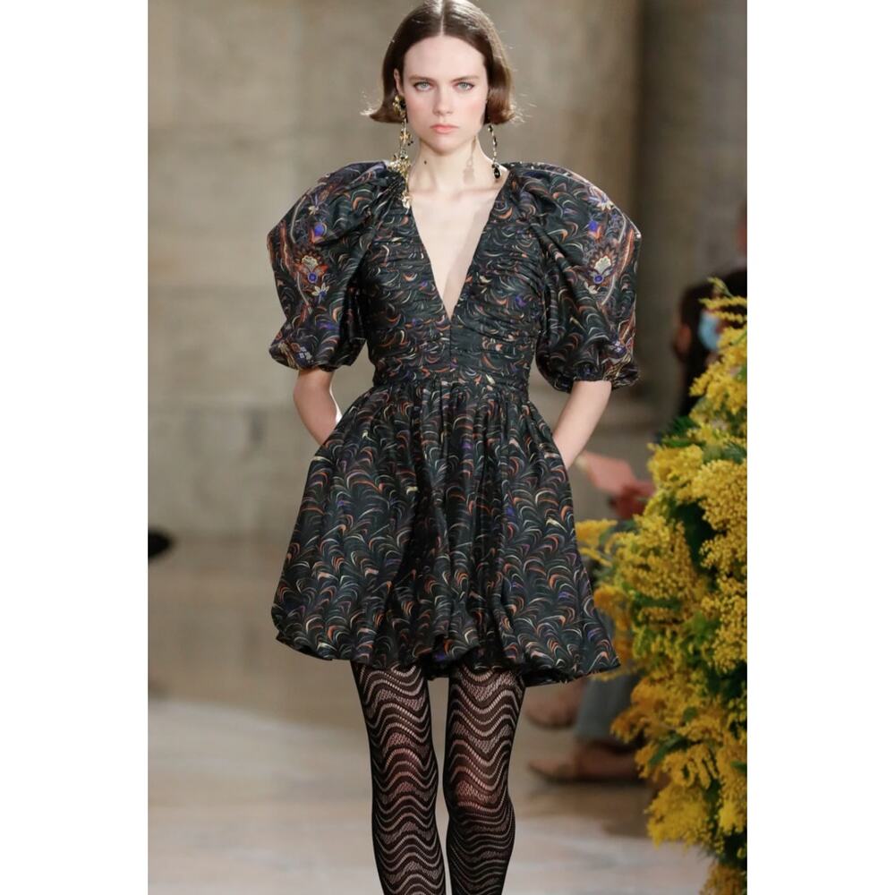 NWT ULLA JOHNSON Gwen Elbow Puff-sleeve Mini Dress Size 2 - Picture 2 of 12